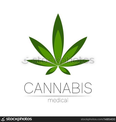 Cannabis vector logotype for medicine and doctor. Medical marijuana symbol. Pharmaceuticals with plant and leaf for health. Concept sign of green herb. Green color on white. Cannabis vector logotype for medicine and doctor. Medical marijuana symbol. Pharmaceuticals with plant and leaf for health. Concept sign of green herb. Green color on white.
