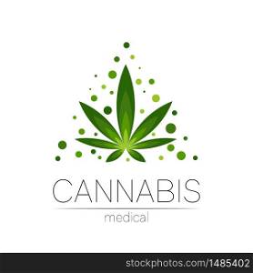 Cannabis vector logotype for medicine and doctor. Medical marijuana symbol with seeds. Pharmaceuticals with plant and leaf for health. Concept sign of green herb. Green color on white. Cannabis vector logotype for medicine and doctor. Medical marijuana symbol with seeds. Pharmaceuticals with plant and leaf for health. Concept sign of green herb. Green color on white.