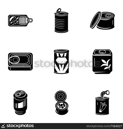 Canned food icon set. Simple set of 9 canned food vector icons for web design isolated on white background. Canned food icon set, simple style