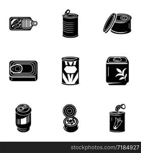 Canned food icon set. Simple set of 9 canned food vector icons for web design isolated on white background. Canned food icon set, simple style