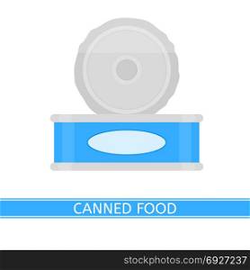 Canned Food Isolated. Vector illustration of canned food isolated on white background. Can with open lid and blank label in flat style.