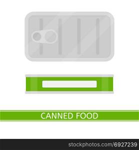 Canned Food Isolated. Vector illustration of canned food isolated on white background. Tin can with blank label in flat style.