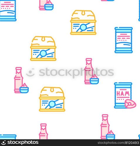 Canned Food Nutrition Vector Seamless Pattern Color Line Illustration. Canned Food Nutrition Vector Seamless Pattern