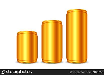 Canned gold, Iron cans golden, Set blank metallic gold beer or soda cans isolated on white, Empty tin drink can template presentation cans 3D, Mock up canister gold for design products canned golden