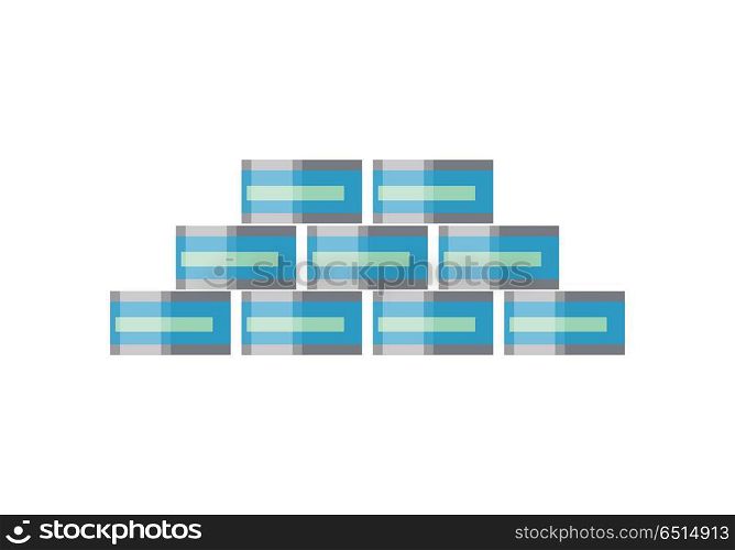Canned Goods with Blue Label. Vector illustration canned goods with blue label. Tin can. Aluminum Can. Retail store element. Bank canning object. Bank food sign. Simple drawing. Isolated vector illustration on white background.