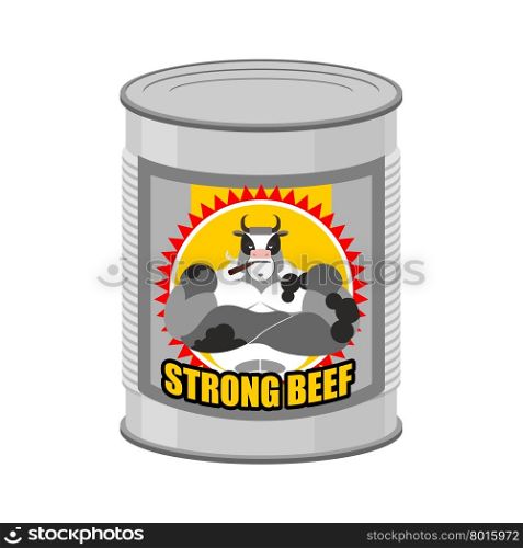 canned meat beef. Canned food from a serious and strong cow. Steel Bank stew. Vector illustration of canned meat.&#xA;