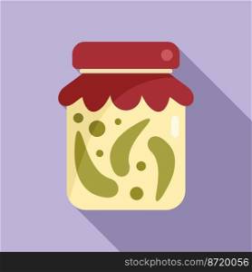 Canned pepper icon flat vector. Pickle food. Glass jar. Canned pepper icon flat vector. Pickle food