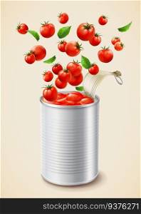 Canned stewed tomato with blank package in 3d illustration. Canned stewed tomato