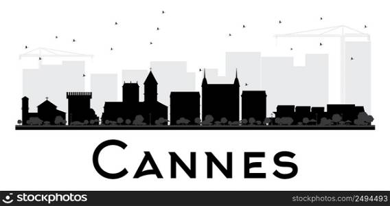 Cannes City skyline black and white silhouette. Vector illustration. Simple flat concept for tourism presentation, banner, placard or web site. Business travel concept. Cityscape with landmarks
