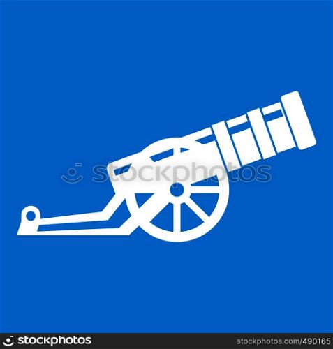 Cannon icon white isolated on blue background vector illustration. Cannon icon white