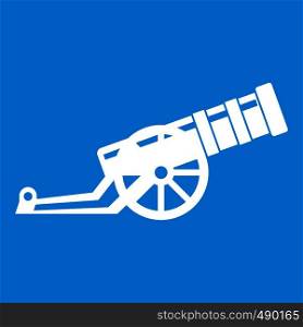 Cannon icon white isolated on blue background vector illustration. Cannon icon white