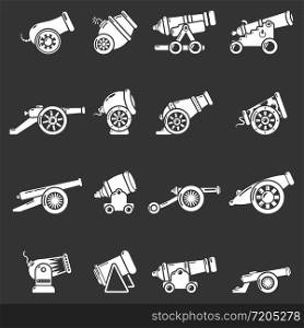 Cannon retro icons set vector white isolated on grey background . Cannon retro icons set grey vector