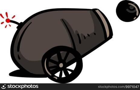 Cannon shooting, illustration, vector on white background