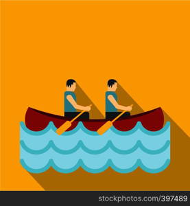 Canoe with two athletes icon. Flat illustration of canoe with two athletes vector icon for web. Canoe with two athletes icon, flat style