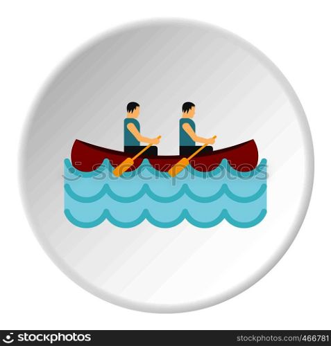 Canoe with two athletes icon in flat circle isolated vector illustration for web. Canoe with two athletes icon circle