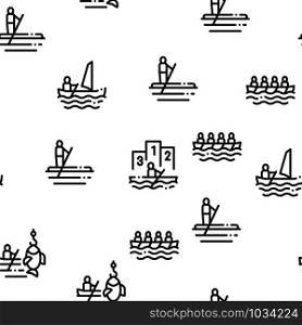 Canoeing Seamless Pattern Vector Thin Line. Contour Illustrations. Canoeing Seamless Pattern Vector