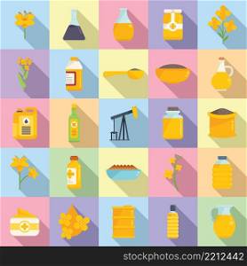 Canola icons set flat vector. Seed rapeseed. Cuisine oil. Canola icons set flat vector. Seed rapeseed