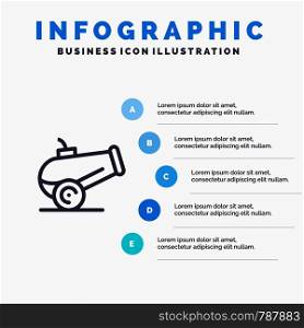 Canon, Weapon Blue Infographics Template 5 Steps. Vector Line Icon template