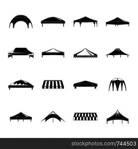 Canopy shed overhang icons set. Simple illustration of 16 canopy shed overhang vector icons for web. Canopy shed overhang icons set, simple style