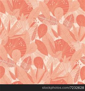 Cantaloupe orange tropical leaves seamless pattern for background, wrap, fabric, textile, wrap, surface, web and print design. Tender pale nude color foliage fabric repeatable motif