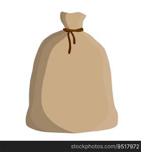 Canvas burlap bag. Cartoon flat illustration. Rustic element for mill. Packaging for storage of grain and flour. Canvas burlap bag. Cartoon flat illustration