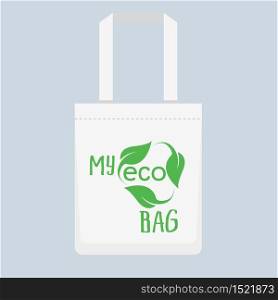 canvas Eco bag. say no to plastic bags, refuse ban slogan and textile shopping handbag illustration