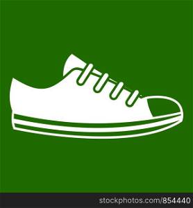 Canvas sneaker icon white isolated on green background. Vector illustration. Canvas sneaker icon green