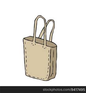 Canvas Tote bag. Cloth eco shopper. Outline cartoon illustration. Reusable Bag for Groceries