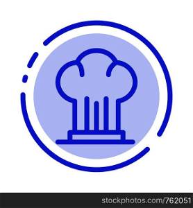 Cap, Chef, Cooker, Hat, Restaurant Blue Dotted Line Line Icon