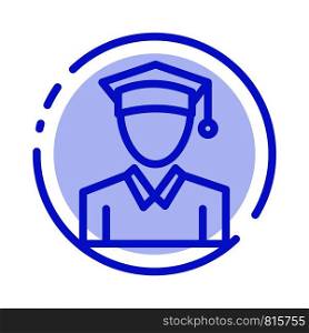 Cap, Education, Graduation Blue Dotted Line Line Icon