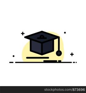 Cap, Education, Graduation Business Flat Line Filled Icon Vector Banner Template