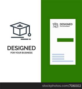 Cap, Education, Graduation Grey Logo Design and Business Card Template