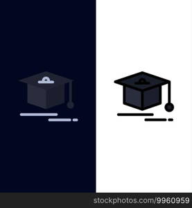 Cap, Education, Graduation  Icons. Flat and Line Filled Icon Set Vector Blue Background