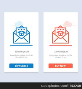Cap, Education, Graduation, Mail Blue and Red Download and Buy Now web Widget Card Template