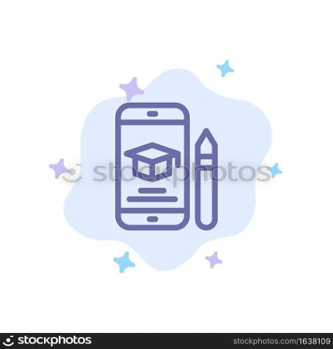 Cap, Education, Graduation, Mobile, Pencil Blue Icon on Abstract Cloud Background