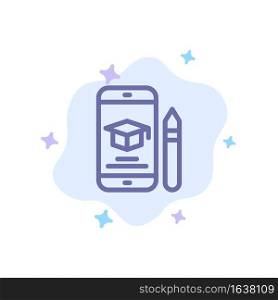 Cap, Education, Graduation, Mobile, Pencil Blue Icon on Abstract Cloud Background