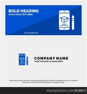 Cap, Education, Graduation, Mobile, Pencil SOlid Icon Website Banner and Business Logo Template
