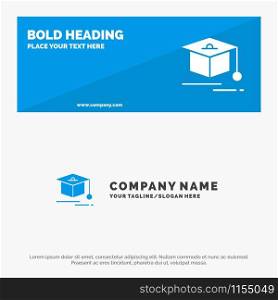 Cap, Education, Graduation SOlid Icon Website Banner and Business Logo Template
