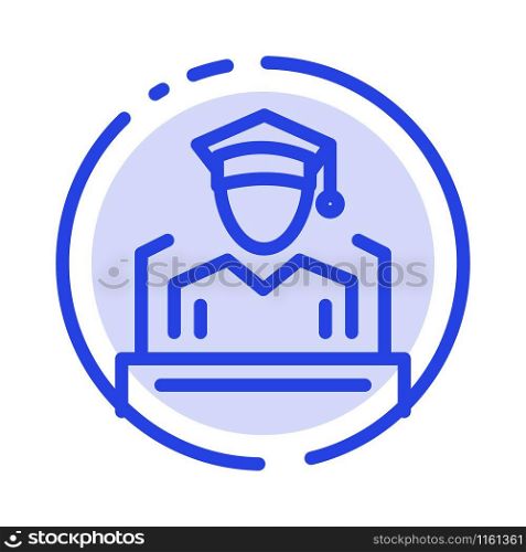 Cap, Education, Graduation, Speech Blue Dotted Line Line Icon