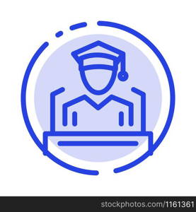 Cap, Education, Graduation, Speech Blue Dotted Line Line Icon