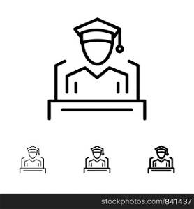 Cap, Education, Graduation, Speech Bold and thin black line icon set