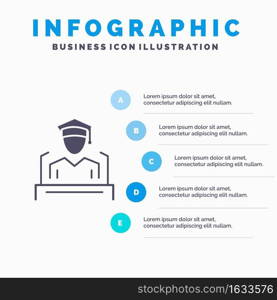 Cap, Education, Graduation, Speech Solid Icon Infographics 5 Steps Presentation Background