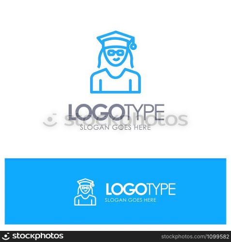 Cap, Education, Graduation, Woman Blue outLine Logo with place for tagline