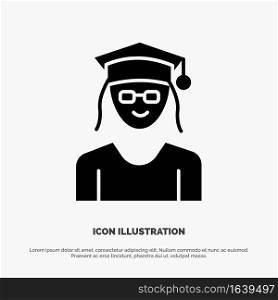 Cap, Education, Graduation, Woman solid Glyph Icon vector