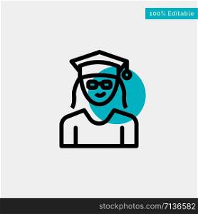 Cap, Education, Graduation, Woman turquoise highlight circle point Vector icon