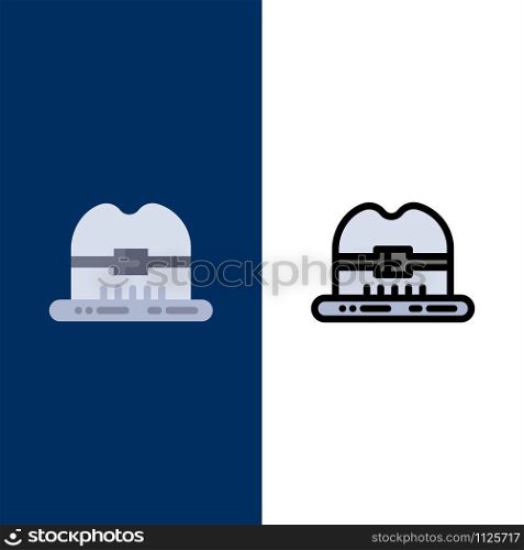 Cap, Hat, Canada Icons. Flat and Line Filled Icon Set Vector Blue Background