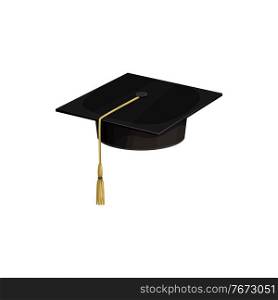 Cap hat of university academic student, vector icon, college or school graduate education isolated symbol. University cap or academic hat with gold tassel, high school and academy master degree. Cap hat of university academic student, college