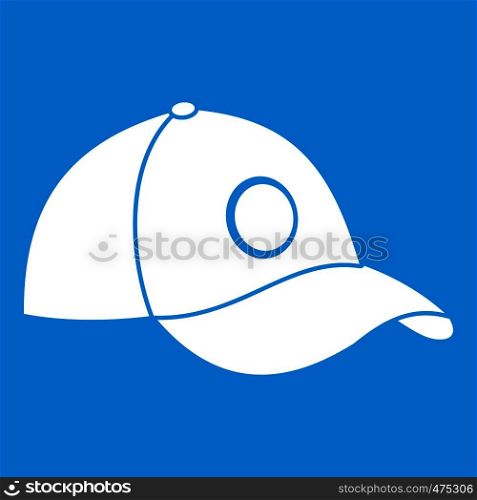 Cap icon white isolated on blue background vector illustration. Cap icon white