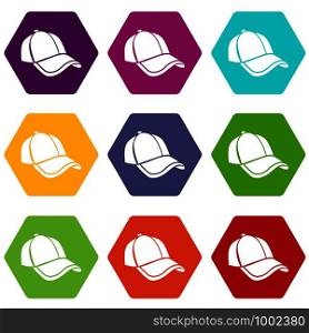 Cap icons 9 set coloful isolated on white for web. Cap icons set 9 vector
