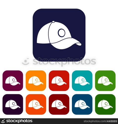 Cap icons set vector illustration in flat style In colors red, blue, green and other. Cap icons set flat